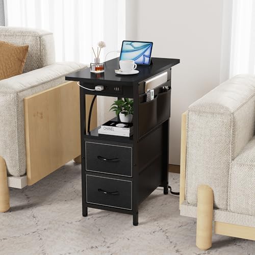Yenlure Small Side Table with Charging Station, Narrow Nightstand Bedside Tables with Storage Pocket for Living Room Bedroom, Sofa End Table with USB Ports and Power Outlets for Small Spaces - Image 6