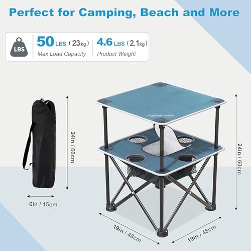 Folding Beach Table, Camping Table for Sand with Insulated Cooler Storage & 4 Cup Holders, Portable Pop Up Picnic Table, Lightweight Side Table for Outdoor - Image 2