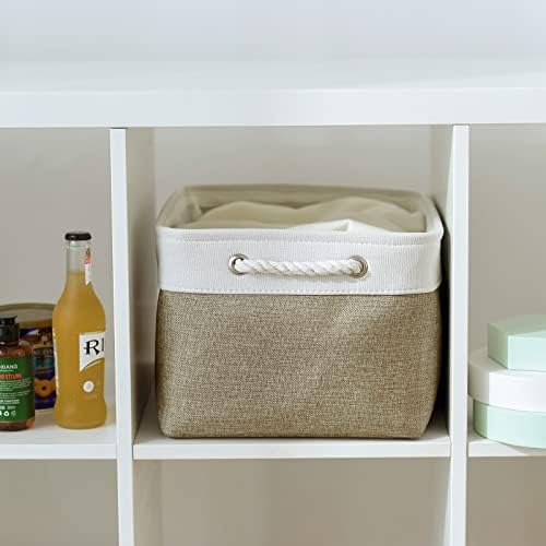 TheWarmHome Storage Basket for Organizing - 16x12x8 inch Large 3 Pack Collapsible Storage Bin for Shelves with Handles, Fabric Storage Cubes for Organizer Cloth Gift Toy Closet (Whiet & Khaki) - Image 4