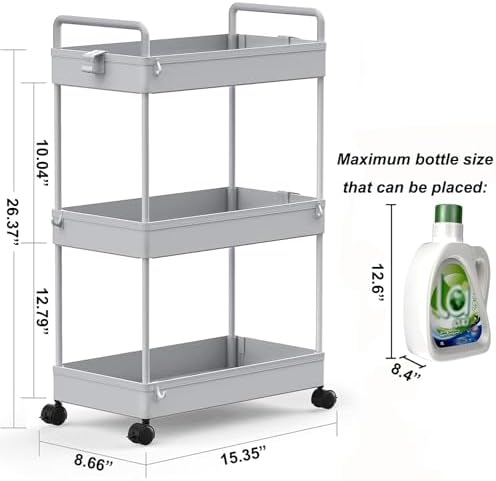 SOLEJAZZ 3 Tier Slim Rolling Storage Cart Organizer with Wheels, Gray - Image 2