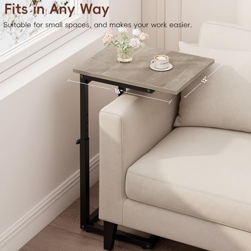 Vagusicc C-Shaped End Table, 33" Tall C Table Adjustable Height Side Table, Small Couch Table with Metal Frame, Slide Under Sofa TV Tray for Living Room, Bedroom, Bedside, Small Spaces, Gray - Image 6