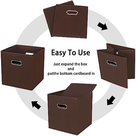 Black Foldable Storage Cubes Bins , Fabric Storage Box Cubes Organizer Baskets with Dual Handles for Home Organizer (Coffee) - Image 6