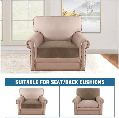 H.VERSAILTEX Velvet Stretch Couch Cushion Cover Plush Cushion Slipcover for Chair Cushion Furniture Protector Seat Cushion Sofa Cover (1 Piece Armchair Cushion Covers, Mocha) - Image 3