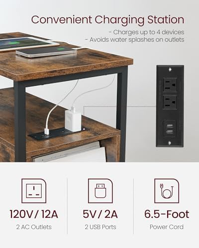 VASAGLE Side End Table with Charging Station, Slim Nightstand with Storage - Image 4
