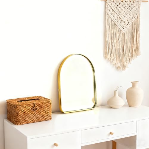 Funly mee Arched Wall Mirror, 7.9 x 11.8 inches, Wall-Mounted Plastic Mirror, for Bathroom and Vanity (Gold, 7.9 x11.8) - Image 2