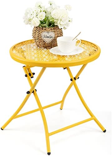 TeoKJ Folding Outdoor Side Table, Small Patio Table with Flower Cutouts by TeoKJ