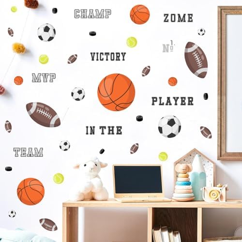Sports Wall Decals, Basketball and Football Wall Stickers, Peel and Stick Removable DIY Inspirational Wall Decor for Boys Bedroom Classroom Kid's Nursery Room Playground - Image 5