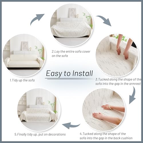 MYSKY HOME Couch Cover for Dogs, Sectional Couch Cover, Beige Lines Sofa Covers for Sectional Sofa L Shape Chenille Couch Protector for Dogs Pets Couch Covers Washable Soft Throw, 71"X150" - Image 6