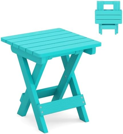 LUE BONA Small Outdoor Folding Side Table HDPS 14 Inch Height, Aruba Blue by LUEBONA
