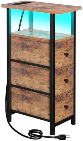 LOAKEKEL Narrow End Table with Charging Station, Small Nightstand by LOAKEKEL