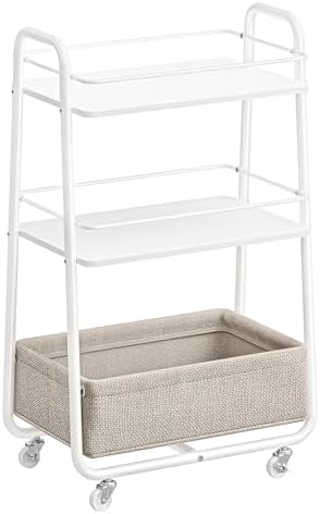 VASAGLE Storage Cart with Fabric Basket, 3-Tier Rolling Utility Cart by Unknown