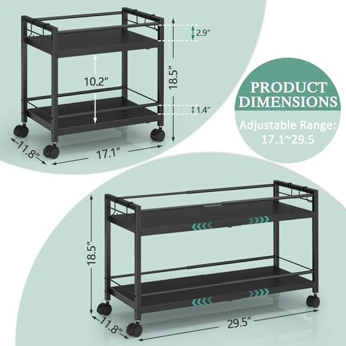2-Tier Expandable Rolling Pantry Cart with Wheels, Adjustable Floor Organizer for Kitchen Pantry, Can Organizer for Pantry, Storage Cart for Snack, Food, Vegetables, Black, Patent Pending - Image 3