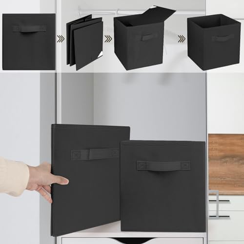 3 Pcs Storage Cubes, 10.5 Inch Collapsible Storage Bins, Fabric Foldable Bins for Organization, Durable Storage Bins for Closet, Shelves, Offices (Black) - Image 5