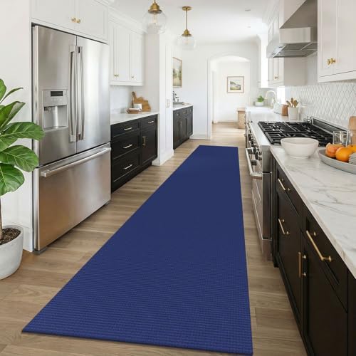 KOZYFLY 3x16 Runners Rugs for Hallway, Extra Long Washable Runner Rug, Non Slip Rubber Backed Kitchen Runner, Cotton Entryway Rug, Floor Carpet for Entry, Aisle, Hall, Deep Navy Blue - Image 2