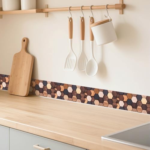 IVN Wallpaper Border Peel and Stick Wall Rustic Wood Hexagon 4x196 Inch | Wall Trim Self Adhesive Borders for Walls Mirror Border Frame Accent Strip for Bedroom Kitchen LivingRoom Decor - Image 2