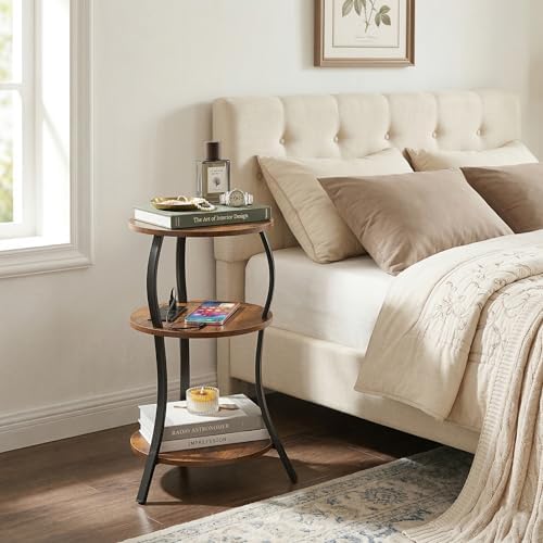 YEAKOO Small Side Table with Charging Station,3-Tier Round end Table - Image 2