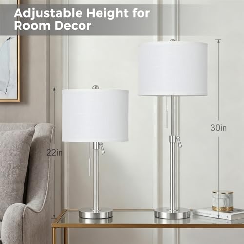 Qingmiao Table Lamps Set of 2, 22" to 30" Adjustable Nightstand Lamps for Bedroom, Dimmable End Table Lamps for Living Room Console Entry Farmhouse Home Decor, New House Warming Gifts - Image 3
