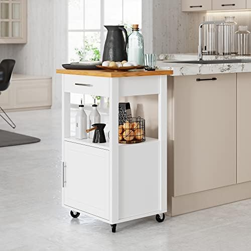 Shintenchi Kitchen Island Cart with Storage,Rolling Side Table on Wheels with Worktop,Single Door Cabinet and Drawer for Dinning Room, White by Shintenchi%7CFurnitureMadeforRealLife