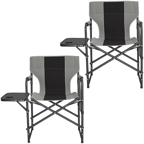 2 Pack Directors Chair 17.5" Seat Height, Bar Height Folding Chair with Side Table, Foldable Camping Chair with Side Pocket for Makeup Artist, Sports Event, Supports 400LBS - Black by Tisetrail
