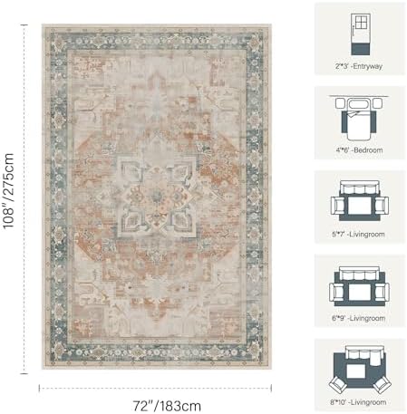Rugxara 6X9 Boho Rug,Large Washable Area Rugs for Living Room, Coral - Image 2