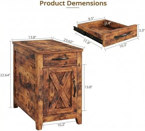 IRONCK End Table with Charging Station, Narrow Side Table, Vintage Brown - Image 3