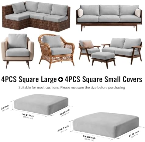 8Pcs Outdoor Cushion Covers, Stretch Patio Furniture Couch Chair Slipcovers - Image 2