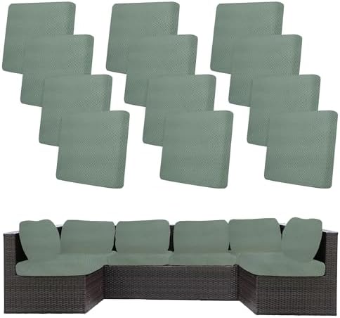 12 Piece Outdoor Cushion Covers, Patio Sofa Cushion Covers, Stretch Fit by BIETYONE