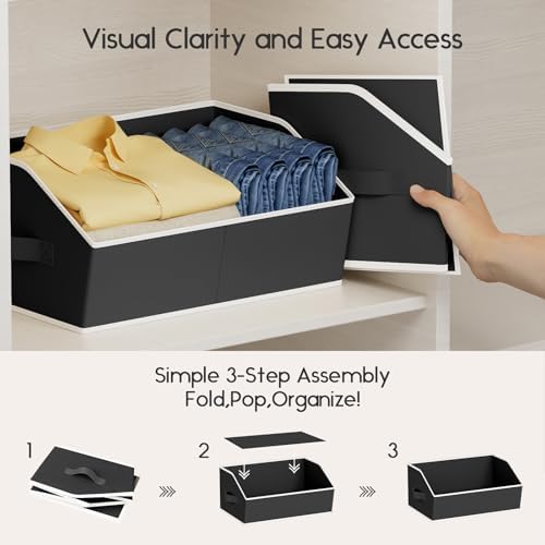 Homsorout Large Closet Organizers and Storage Bins - 8 Pack Trapezoid Storage Baskets for Shelves, Foldable Fabric Baskets with Handles Ideal for Closet, Basket, Wardrobe and Shelf Storage, Black - Image 4
