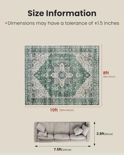 AMADA HOMEFURNISHING 8x10 Area Rug, Washable Low-Profile Large Area Rug with Non-Slip Backing & Durable Edge Binding, Vintage Large Rugs for Living Room, Bedroom - Image 2