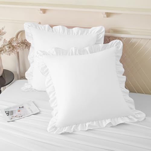 KKJIAF 2 Pack Ruffle Pillow Cases 18x18 Inches, White by KKJIAF