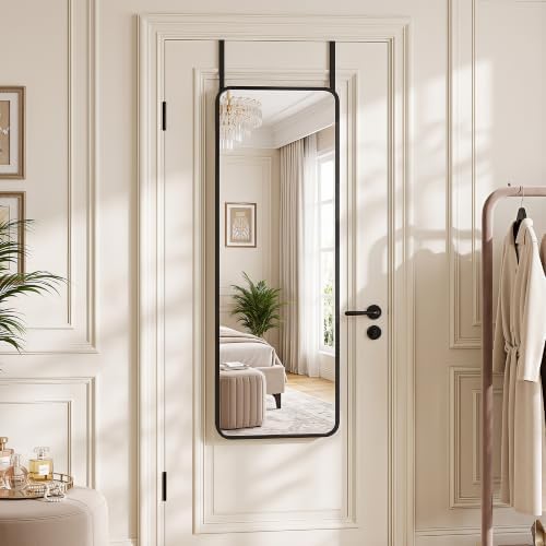 Suidia Full Length Mirror Over the Door&Wall Mounted, 48"x14" Door Mirror with Aluminum Alloy Frame, HD Shatterproof, No-Drill, Hanging Mirrors for Bedroom, Bathroom, Dorm, Closet, Rounded Rect, Black - Image 3