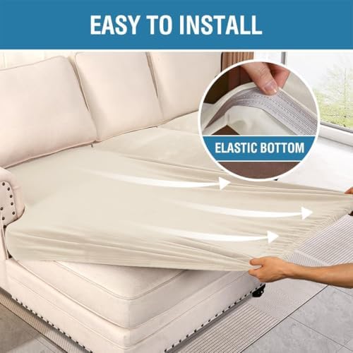 H.VERSAILTEX Velvet Stretch Sectional Couch Covers 3 Pieces Sofa Seat Cushion Covers L Shape Separate Couch Cover for Both Left/Right Sectional Couch (Large Sofa 2 Seater + 1 Chaise, Cream) - Image 6