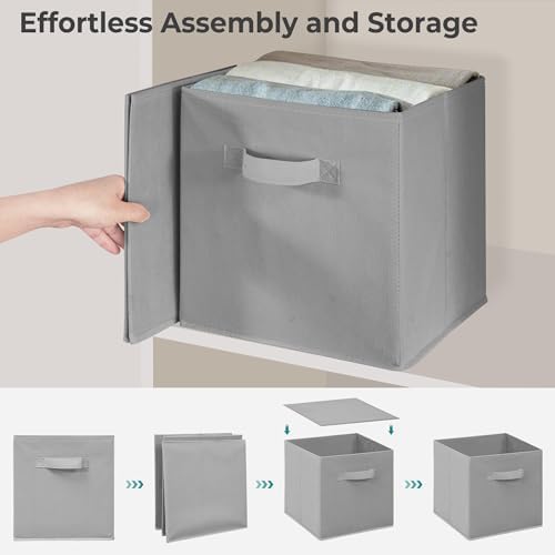 11 Inch Fabric Storage Cubes, Sturdy Foldable Storage Bins, Heavy Duty Cube Organizer for Clothes, Blankets, Shelves, Closets, Bedroom, Living Room, Gray, 8 Pack - Image 4