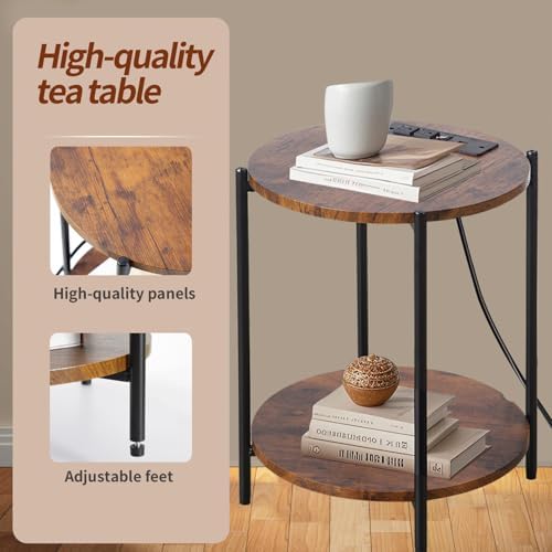 Gawicpy 2 Tier Round Side Table, Folding End Tables Coffee Table Simplistic Sofa Table Waterproof Removable Tray Table Indoor Outdoor Accent Table for Living Room Bedroom (Brown, 1pcs) - Image 3
