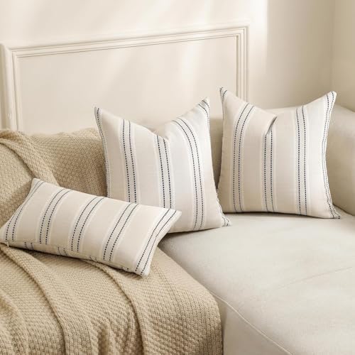 Hckot Stripe Throw Pillow Covers 12x24 Lumbar Navy Blue Pillow Covers - Image 3