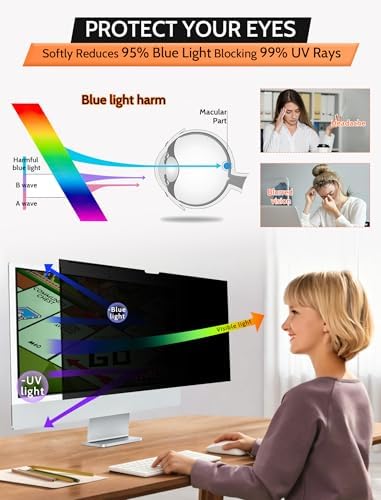 Mamol Magnetic Privacy Screen for iMac 27 Inch & Studio Display (2022 Models), Anti-Glare Blue Light Filter Shield – Upgraded Anti-Spy 27" Privacy Protector - Image 3