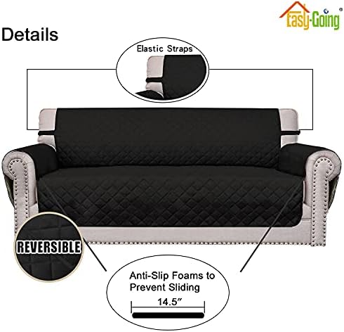 Easy-Going Reversible Loveseat Couch Cover for 2 Cushion Couch Sofa Cover for Dogs Water Resistant Furniture Protector with Foam Sticks Elastic Straps for Pet (Loveseat, Black/Black) - Image 3