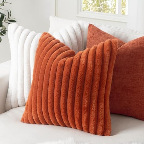 MIULEE Fall Faux Fur Decorative Throw Pillow Covers 18x18 Burnt Orange - Image 5