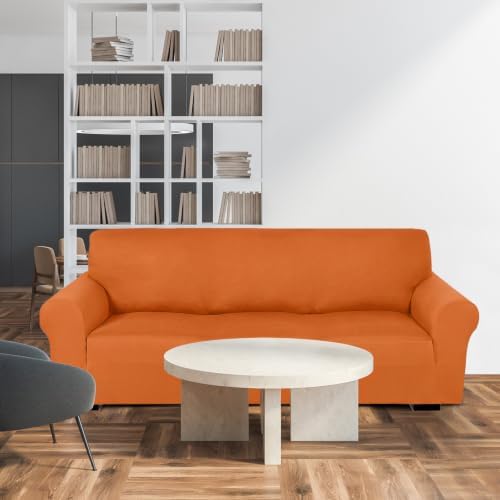 Peryiter 3 Pcs Couch and Loveseat Sofa Covers,Orange,Milk Silk - Image 7