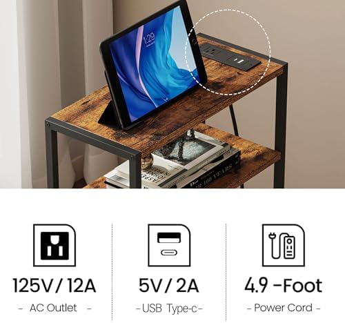 TUTOTAK Narrow Side Tables with Charging Station, Slim End Tables Set of 2 - Image 6