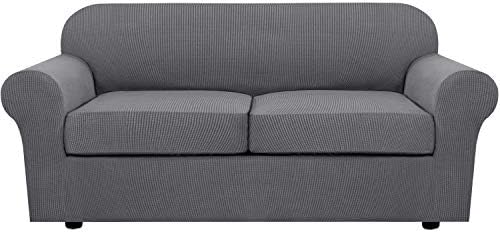 H.VERSAILTEX 3 Piece Stretch Sofa Covers for 2 Cushion Sofa Couch Covers for Living Room Furniture Cover (Base Cover Plus 2 Seat Cushion Covers) Thicker Jacquard Fabric(Large Sofa, Grey) by HVERSAILTEX