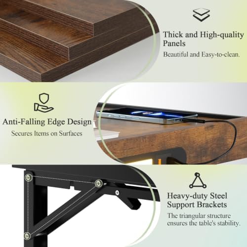 TEAMIX Floating Nightstand with Charging Station, Wall Mounted Folding Bedside Shelf Combo Wood Nightstand with Led Light USB Type C Ports, Bed Side Storage Tray Caddy for Bedroom, Living Room, Dorm - Image 7
