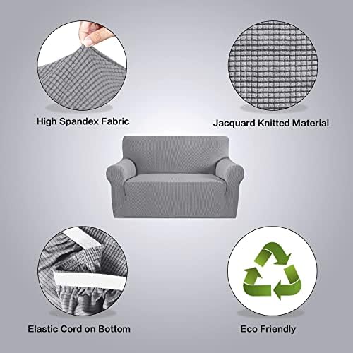 H.VERSAILTEX Stretch Sofa Slipcovers Loveseat Slipcover|Cover for Love seat 1 Piece with Elastic Bottom, Textured Checked Jacquard Fabric(Loveseat 58"-70" Wide, Dove) - Image 4