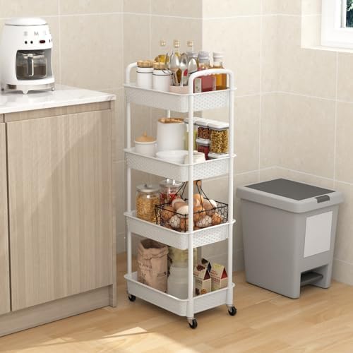 MOYIPIN 4-Tier Plastic Rolling Utility Cart with Handle,White - Image 6