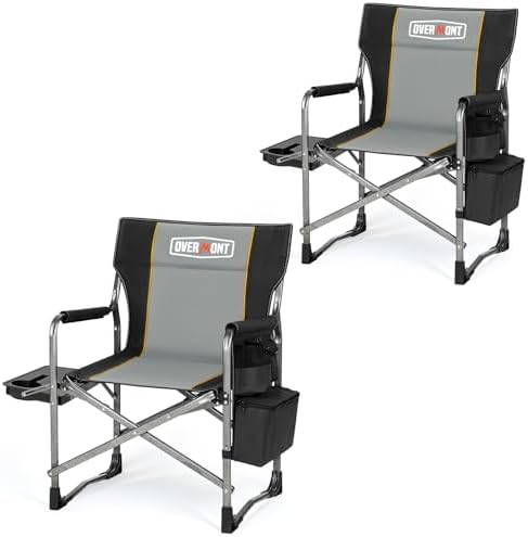 Overmont 2 Pack Folding Camping Chairs with Side Tables, 400 lb Each by Overmont