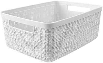 Curver Set of 8 Small 4.5L Jute Decorative Plastic Organization and Storage Baskets - Perfect Bins for Home Office, Closet Shelves, Kitchen Pantry and All Bedroom Essentials, White - Image 3