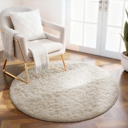 Ophanie Round Rugs 2Ft Ivory Circle Area Rug, Small Nursery Bedroom Carpet, Fluffy Fuzzy Plush Soft Shaggy Cream Living Room Christmas Aesthetic Decor for Kids Boys Girls Teen Baby Home, Dorm by Ophanie