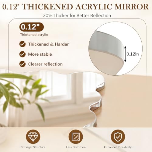 Leinuosen Full Length Acrylic Wall Mirror,Self Adhesive, 40" x 10", Scallop - Image 4