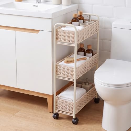 FOCHIER F Utility Slim Storage Cart,3-Tier Rolling Kitchen Office Laundry Room Cart with Wheels,Mobile Shelving Unit Organizer for Living Room,Bathroom, Baby Diaper,Art,Dining Room Narrow Places - Image 3