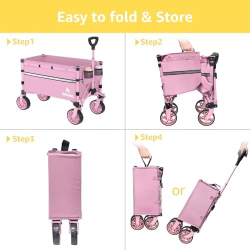 ROSONG Collapsible Wagon Cart with Wheels Foldable - Folding Utility Heavy Duty Wagons Carts for Grocery Sports Garden Shopping Camping Wheelbarrows (Pink, 120L) - Image 7